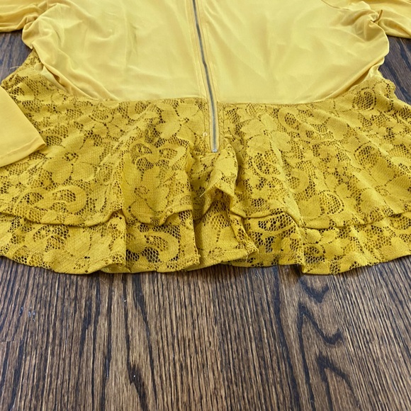 long sleeve sheer sleeve and back lace sweet heart shape ruffle top - Picture 10 of 14